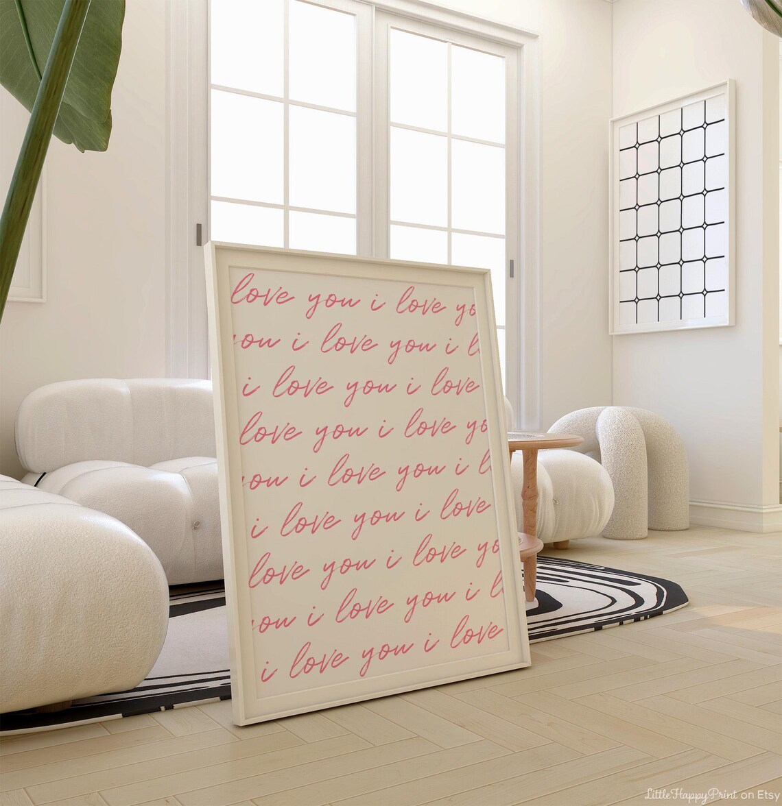 I Love You Repeat Print Pink White Cursive Script Minimalist Cute Preppy Calligraphy Handwritten Typography Poster Instant Download