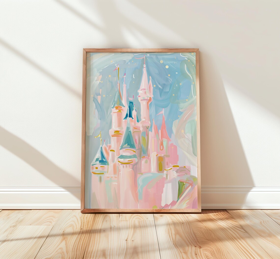 Moonlit Castle Watercolor Art Print, Boho Nursery Decor