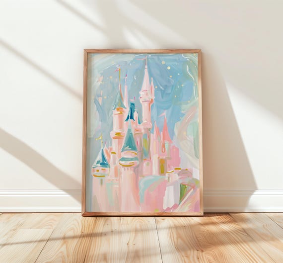 Moonlit Castle Watercolor Art Print, Boho Nursery Decor