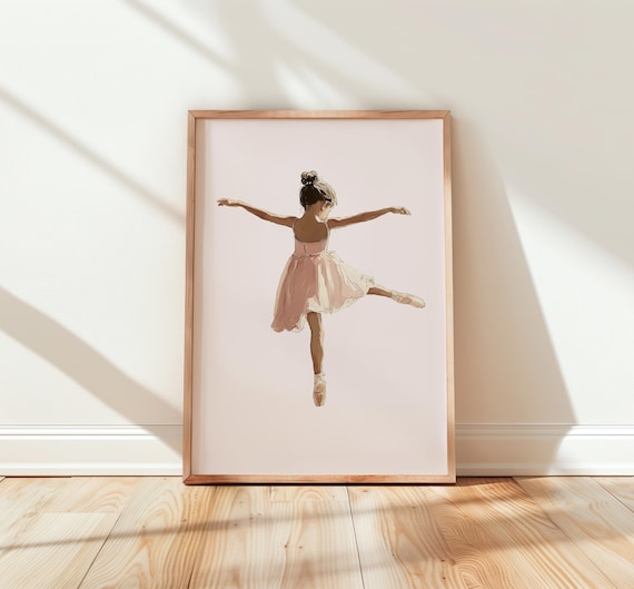 Pink Ballet Dancer Art Print Elegant Arabesque Pose Little Girl Ballerina Decor Wall Feminine Dance Poster 107