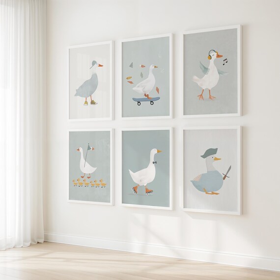 Goose Nursery Gallery Six Piece Cute Goose Playroom Art Poster
