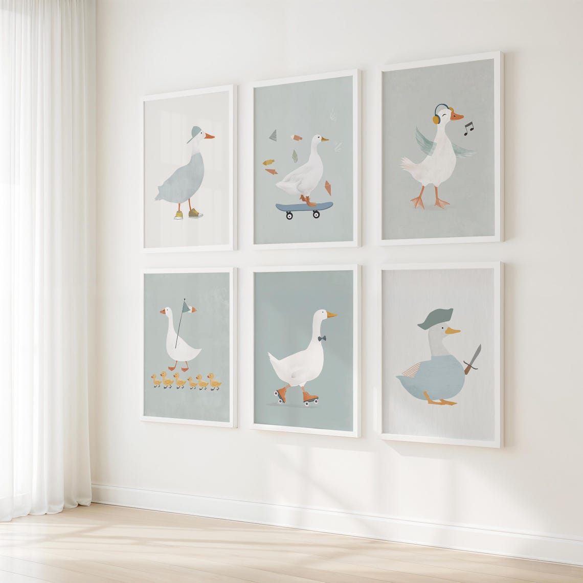 Goose Nursery Gallery Six Piece Cute Goose Playroom Art Poster