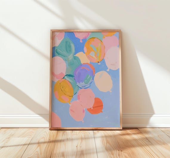 Pastel Balloon Nursery Art Print Dreamy Watercolor Wall Decor Baby Shower Soft Colorful For Kids Room 285