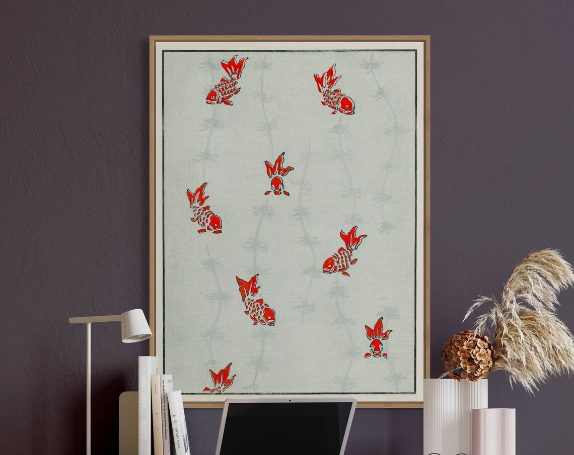 Vintage Japanese Koi Fish, Woodblock Print