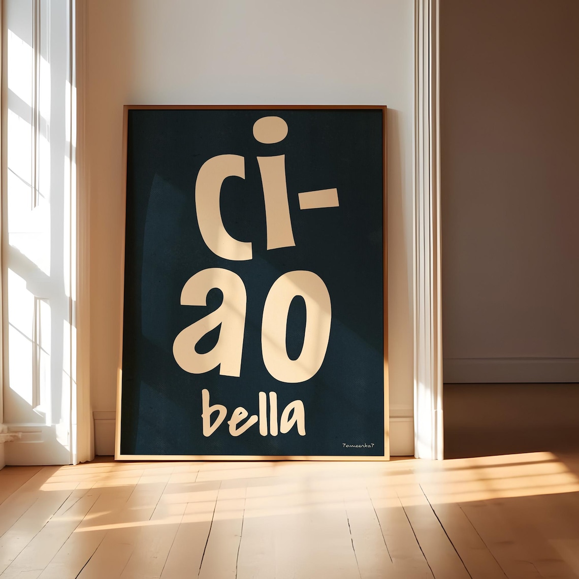 Ciao Bella Black Italian Greeting Retro Typography Wall Poster