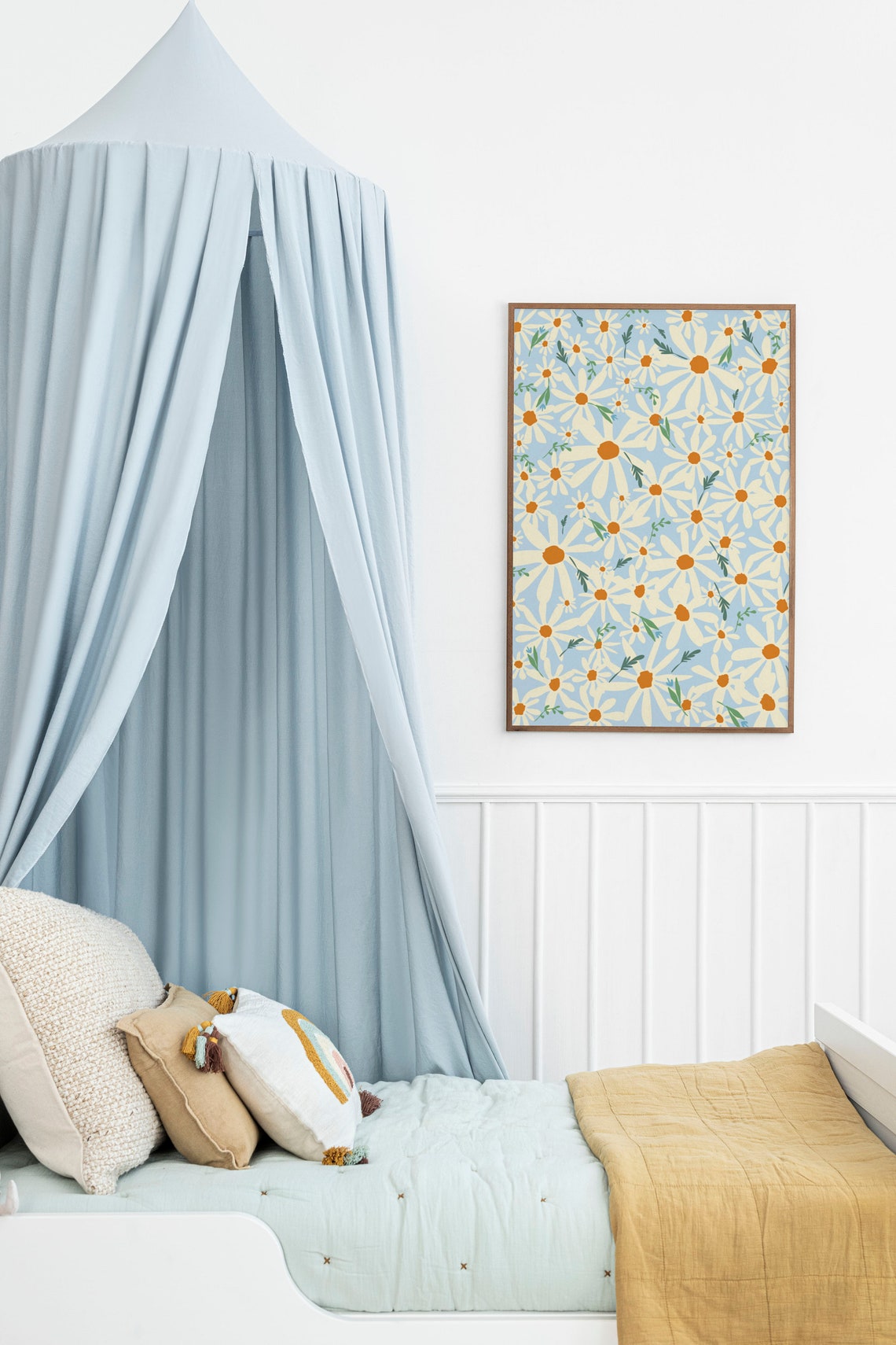 White Daisies on Soft Blue Hand Drawn Floral Pattern Spring Poster - Image 3