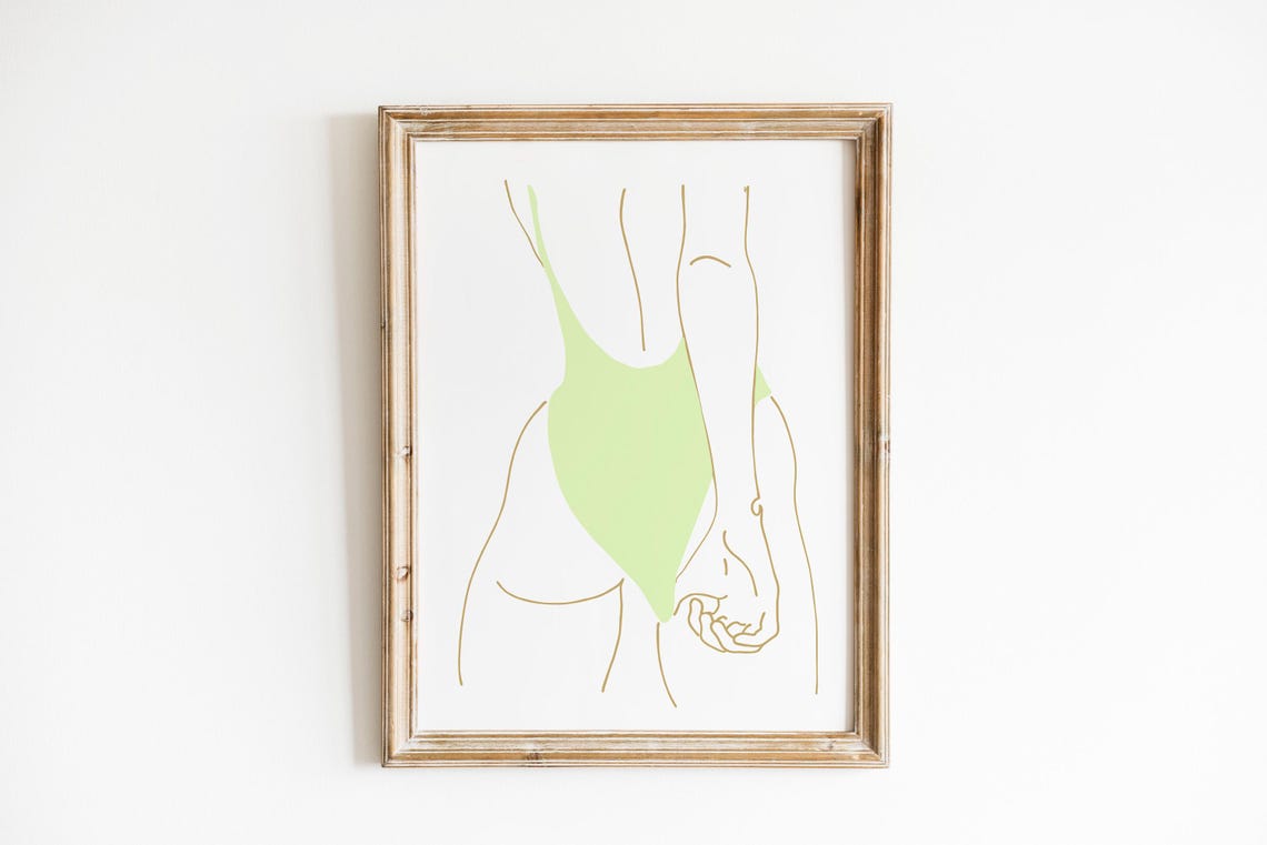 Lime Cream Trendy Poster Of Woman Swimsuit Sexy Print Sage Green Print Sexy Bathroom Poster Mint Green Butt Pastel