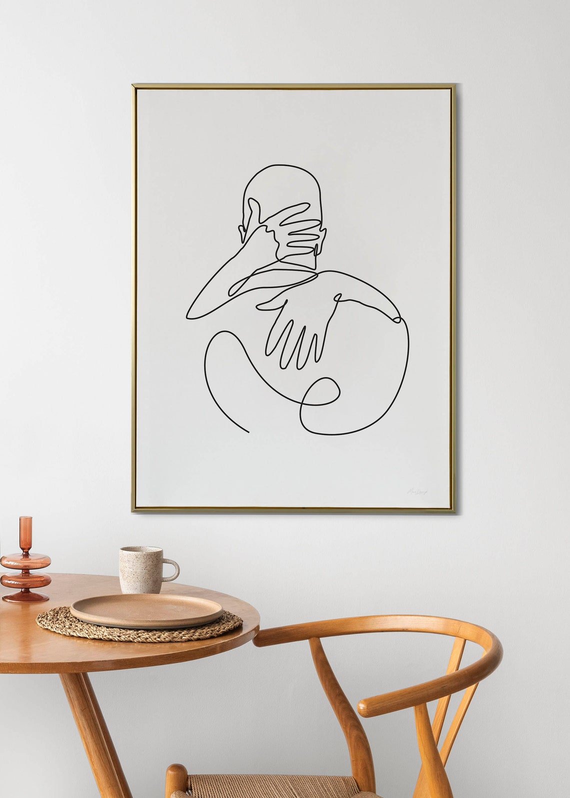 Tender Embracing Couple Single Continuous Line Art Love Poster - Image 3
