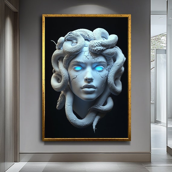 Medusa Art Mythological Gorgon Wall Art Large Greek Mythology Painting Medusa With Snakes Artwork Bold Statement Decor For Home
