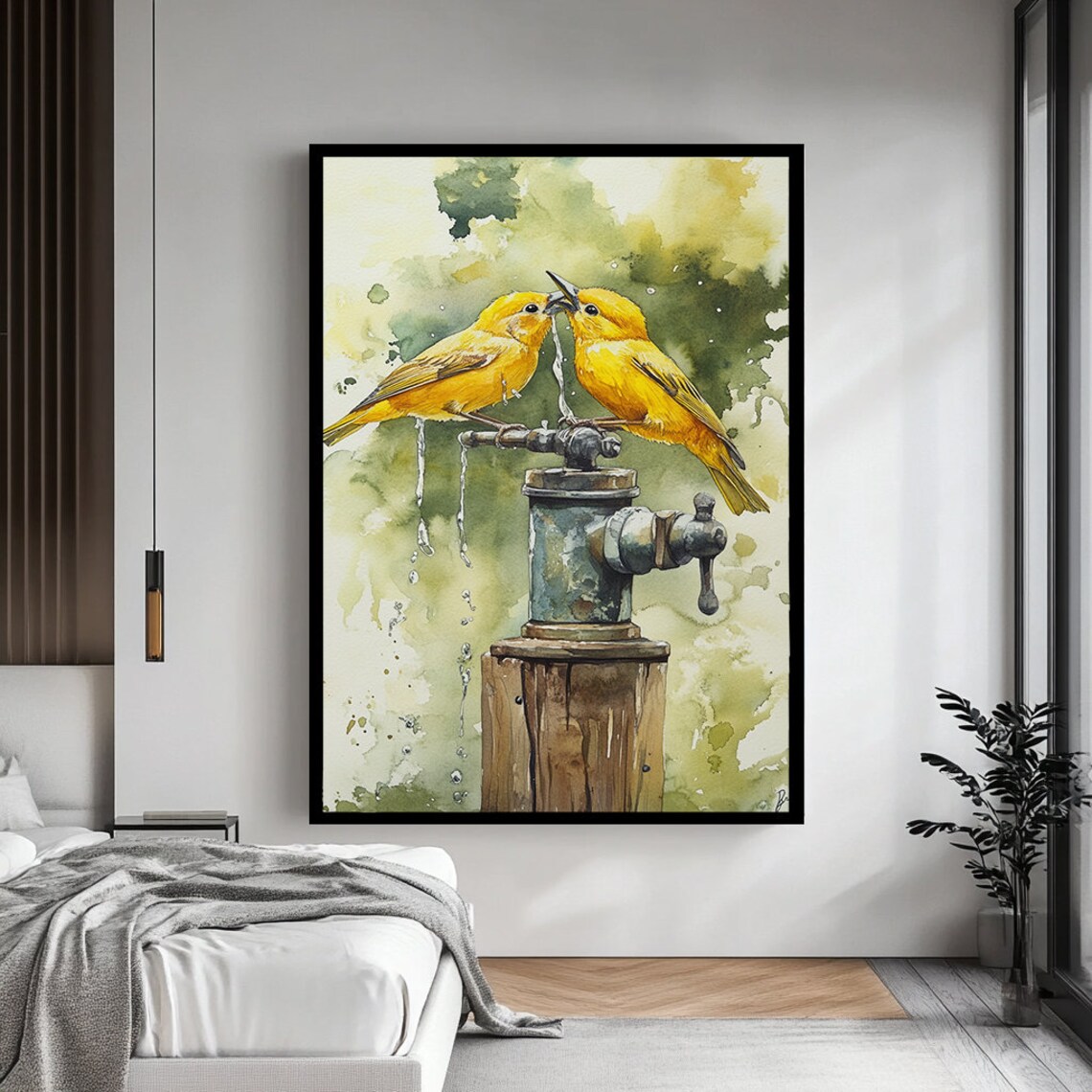 Kissing Birds Art, Romantic Whimsical Bird Illustration - Image 4