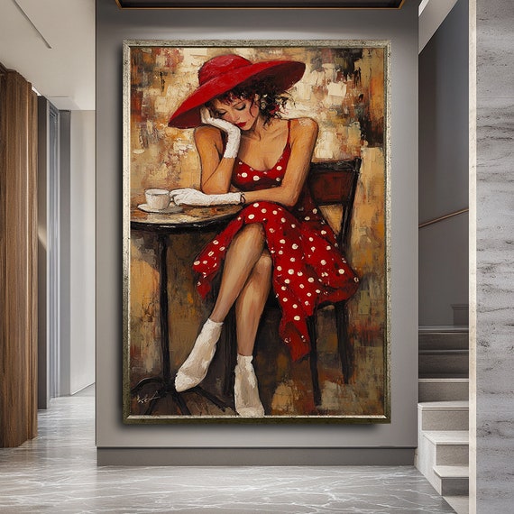 Elegant Woman in Polka Dot Dress, Glamour Art Print