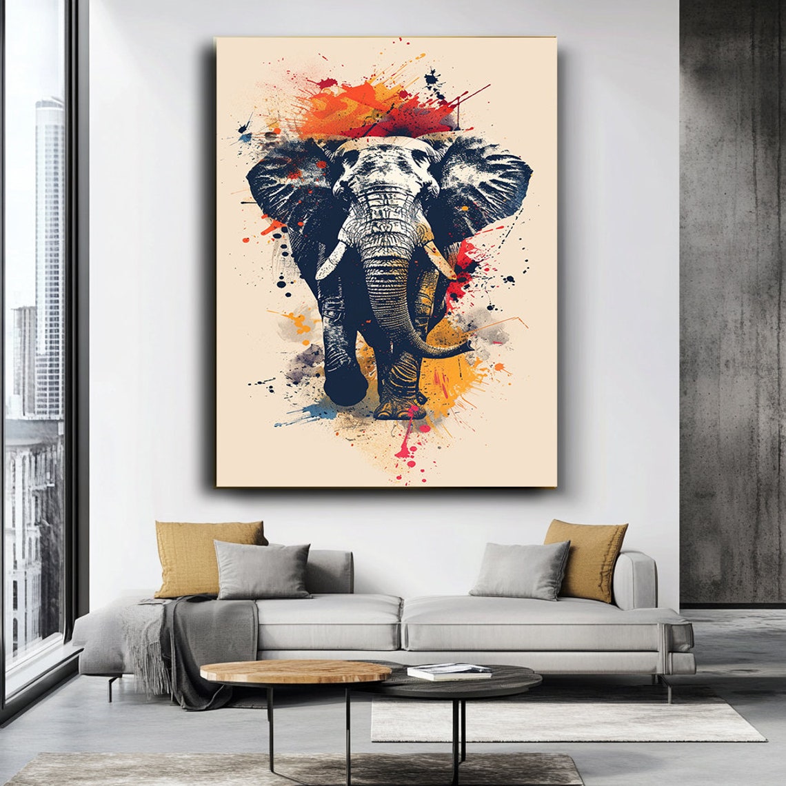 Elephant Head Pop Art Colorful Paint Splash Animal Wall Poster - Image 4