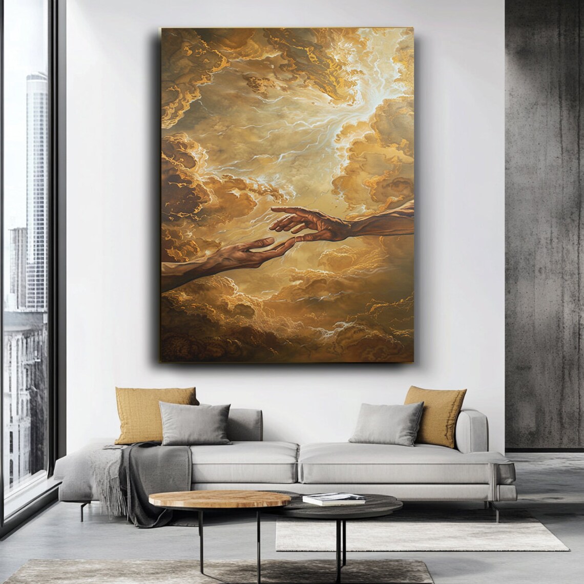 Creation of Adam Hands Reaching Golden Clouds Classical Art Poster - Image 3