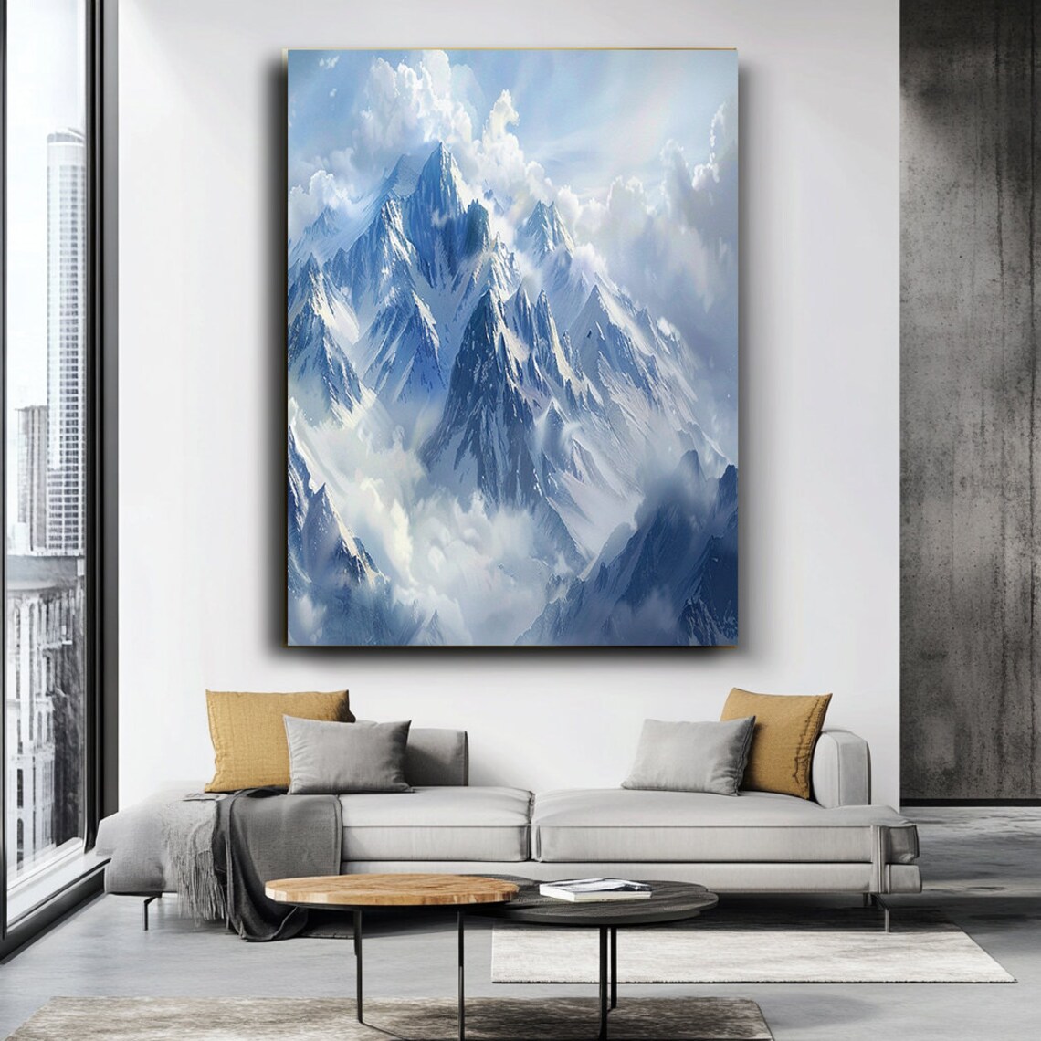 Snowy Mountain Peaks Blue White Alpine Clouds Landscape Poster - Image 3