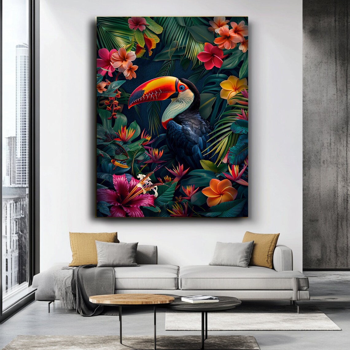 Colorful Toucan In Lush Tropical Jungle Foliage Exotic Bird Wall Art - Image 3
