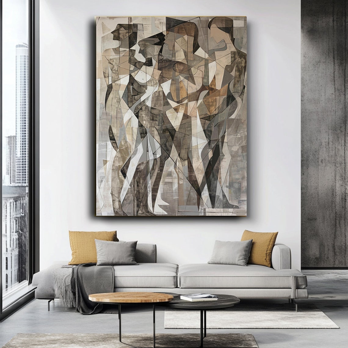 Cubist Abstract Human Figures Beige Brown Neutral Modern Art Poster - Image 3