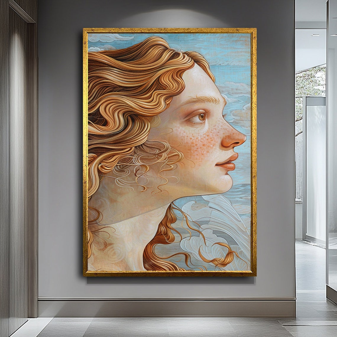 Botticelli Venus Style Profile Flowing Hair Classic Art Poster