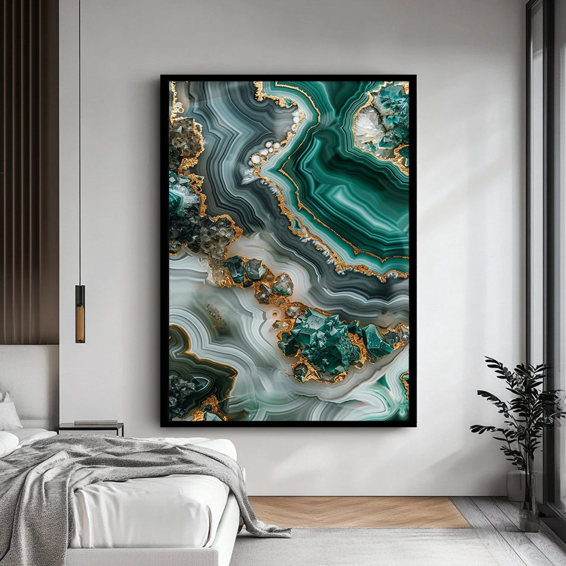 Emerald Green Agate Geode Slice Gold Leaf Edges Luxury Art Poster - Image 4
