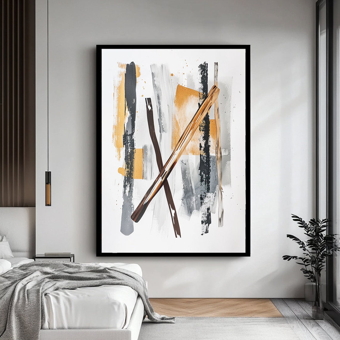 Diagonal Brown Black Ochre Brushstroke Dynamic Abstract Art Poster - Image 4