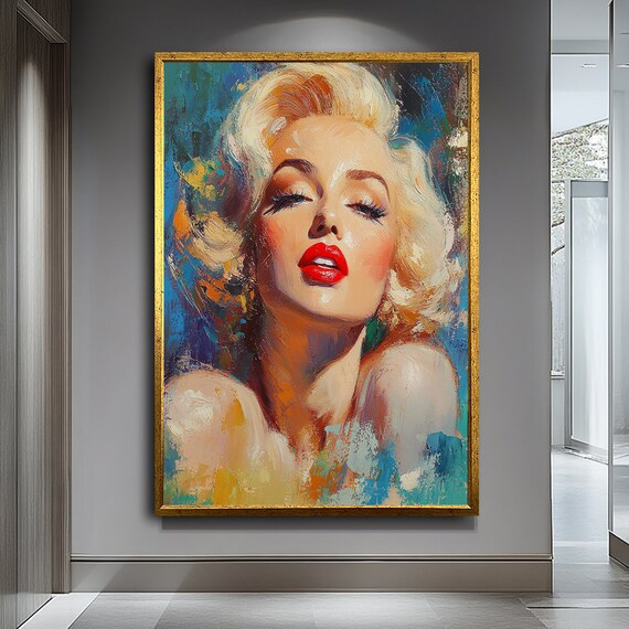 Glamorous Blonde Woman With Red Lips Colorful Impasto Portrait Poster