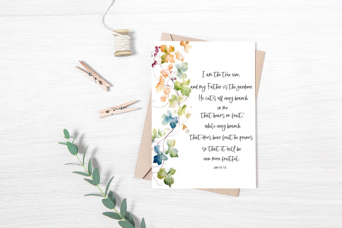 I Am the True Vine John 15 Bible Verse Watercolor Leaf Vine Poster - Image 3