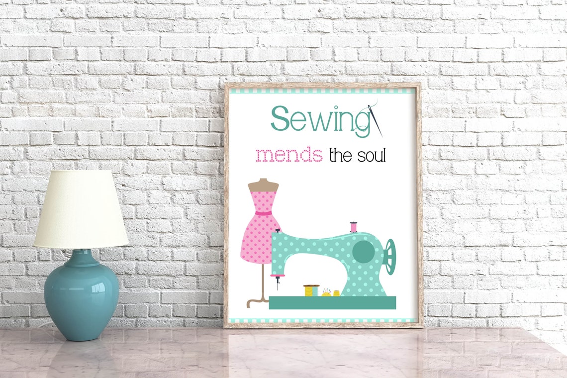 Sewing Mends the Soul Polka Dot Sewing Machine Dress Form Poster - Image 3