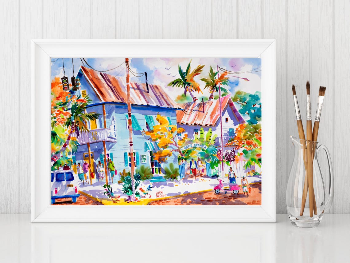 Key West Blue Heaven Restaurant on a Tropical Street Corner Poster - Image 2