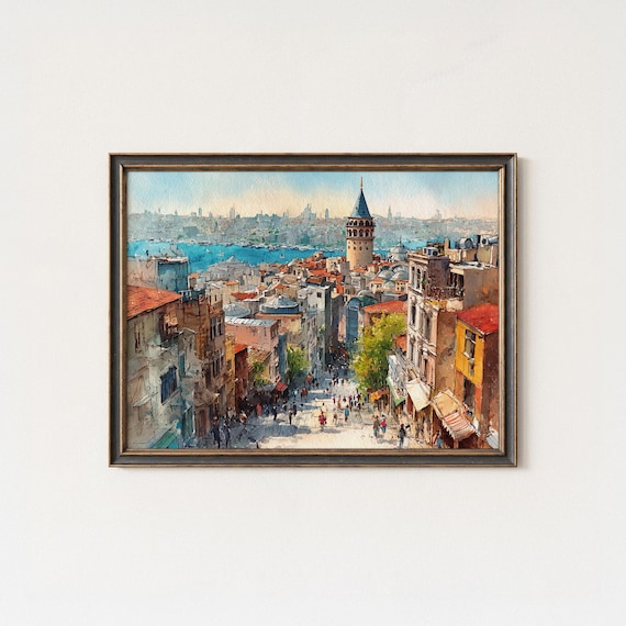 Galata Tower Art Print Istanbul Watercolor Cityscape