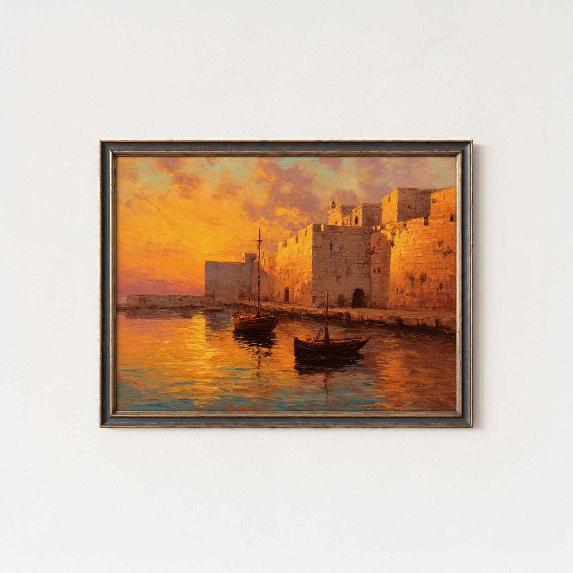 Akko Harbor Sunset Ancient Stone Fortress in Israel Wall Art