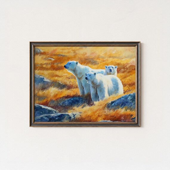 Polar Bear Family Oil Painting Print Arctic Wildlife Art