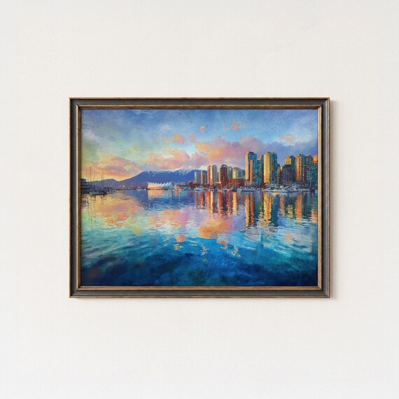 Vancouver Skyline Sunset Print Modern Cityscape Wall Art
