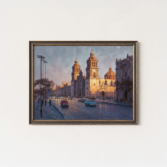 Mexico City Cathedral Art Print Zcalo Square Oil Painting