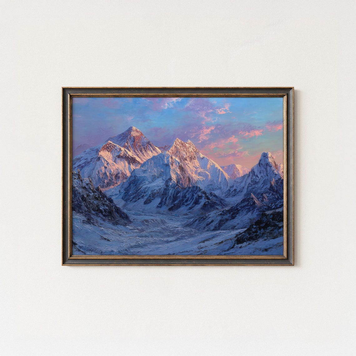 Mount Everest Sunrise Snowy Peaks Painting Poster Himalaya Art