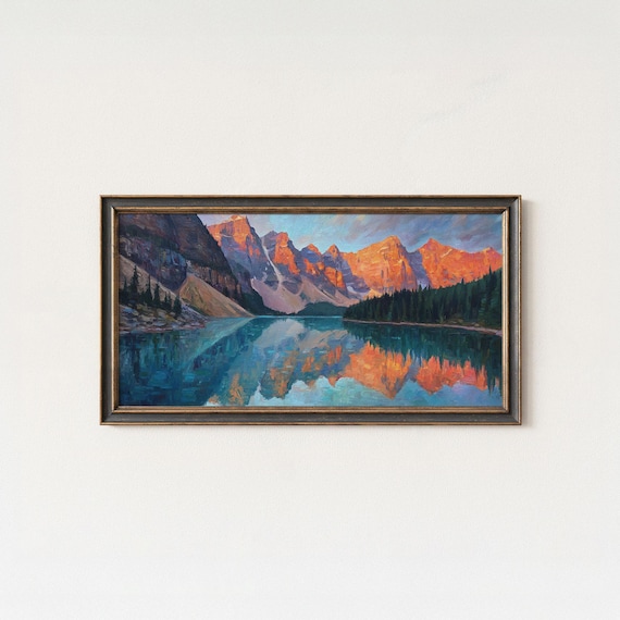Moraine Lake Sunrise Banff Red Peaks Mirror Reflection Landscape Poster