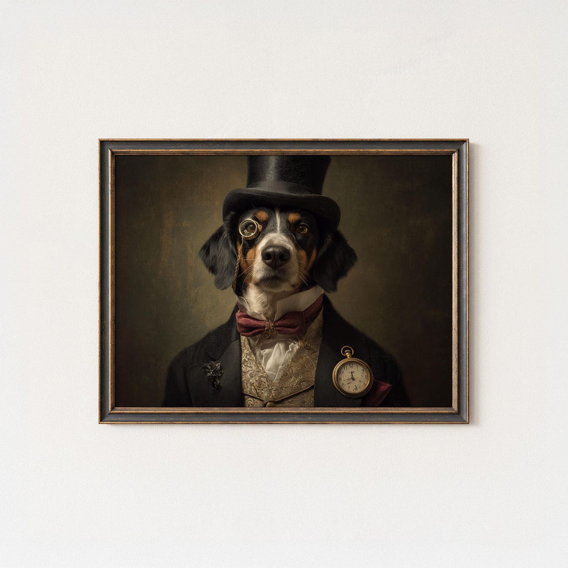 Steampunk Dog Monocle Top Hat Tuxedo Portrait Pocket Watch Poster