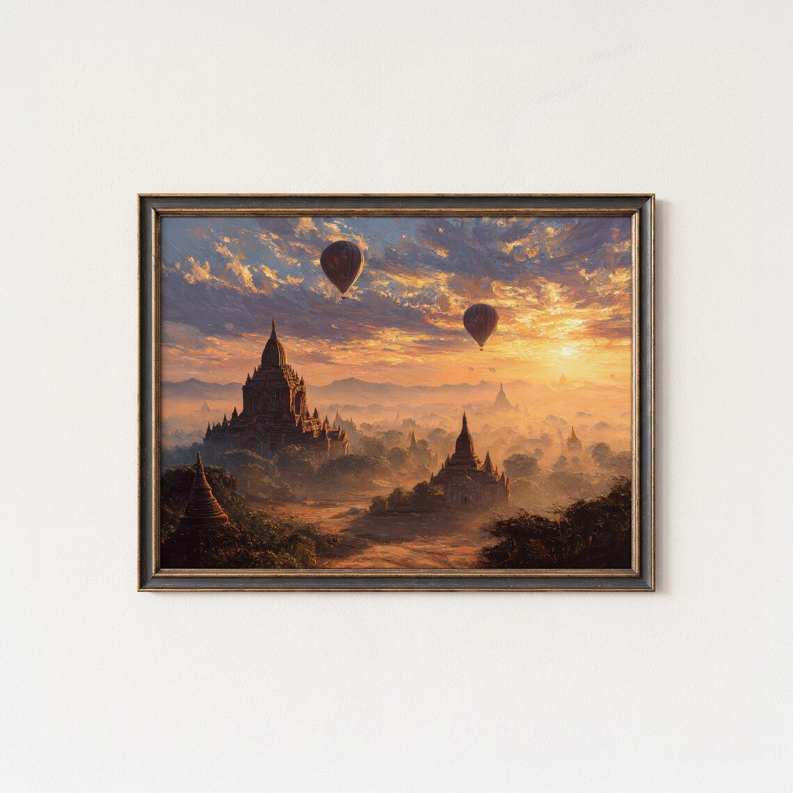 Bagan Myanmar Temples Golden Sunrise Hot Air Balloons Poster