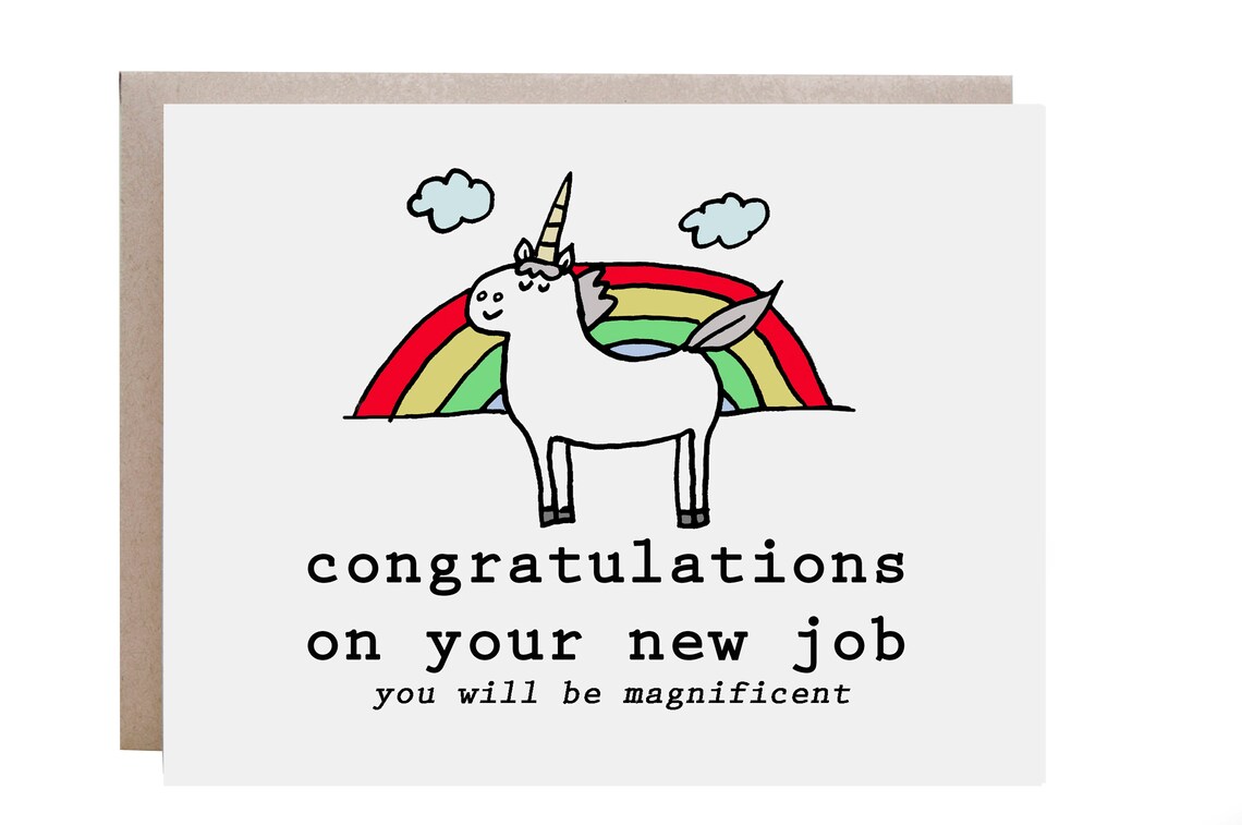 Congratulations on Your New Job Unicorn Rainbow New Job Card Print