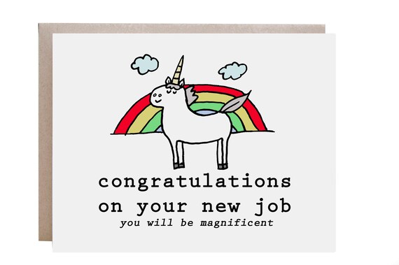 Congratulations on Your New Job Unicorn Rainbow New Job Card Print