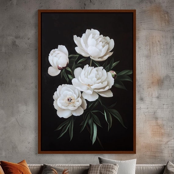 White Peonies, Elegant Floral Wall Art Print