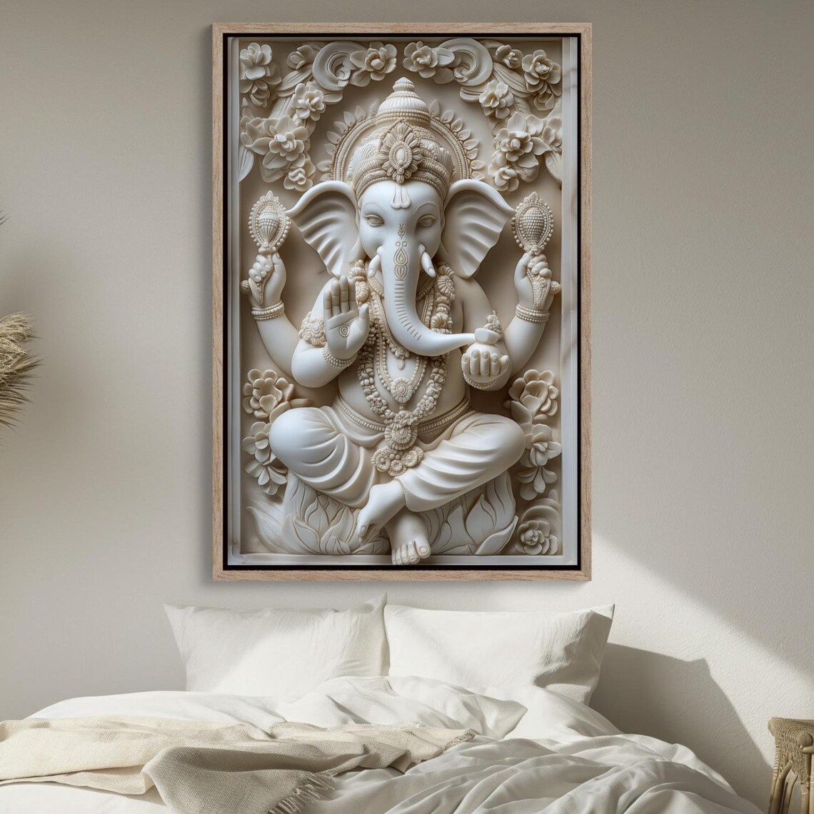 White Ganesha Sculpture Relief Sacred Spiritual Hindu Deity Poster