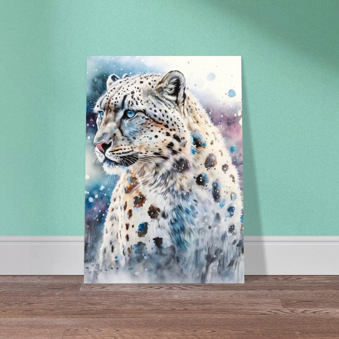 Snow Leopard Watercolour Art Print, Wildlife Study - Image 3