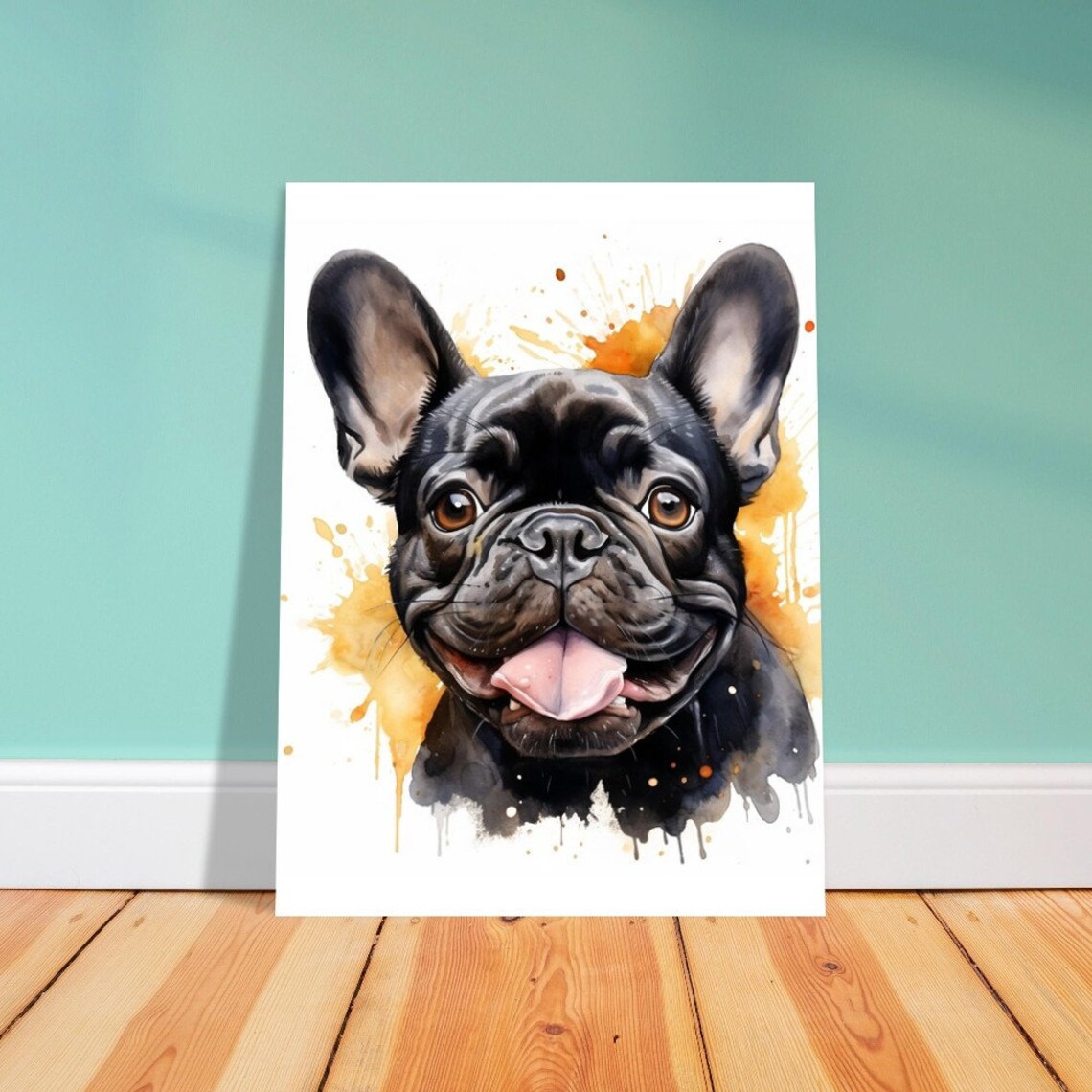 Joyful Black French Bulldog Grin Watercolour Cute Dog Portrait Poster - Image 3