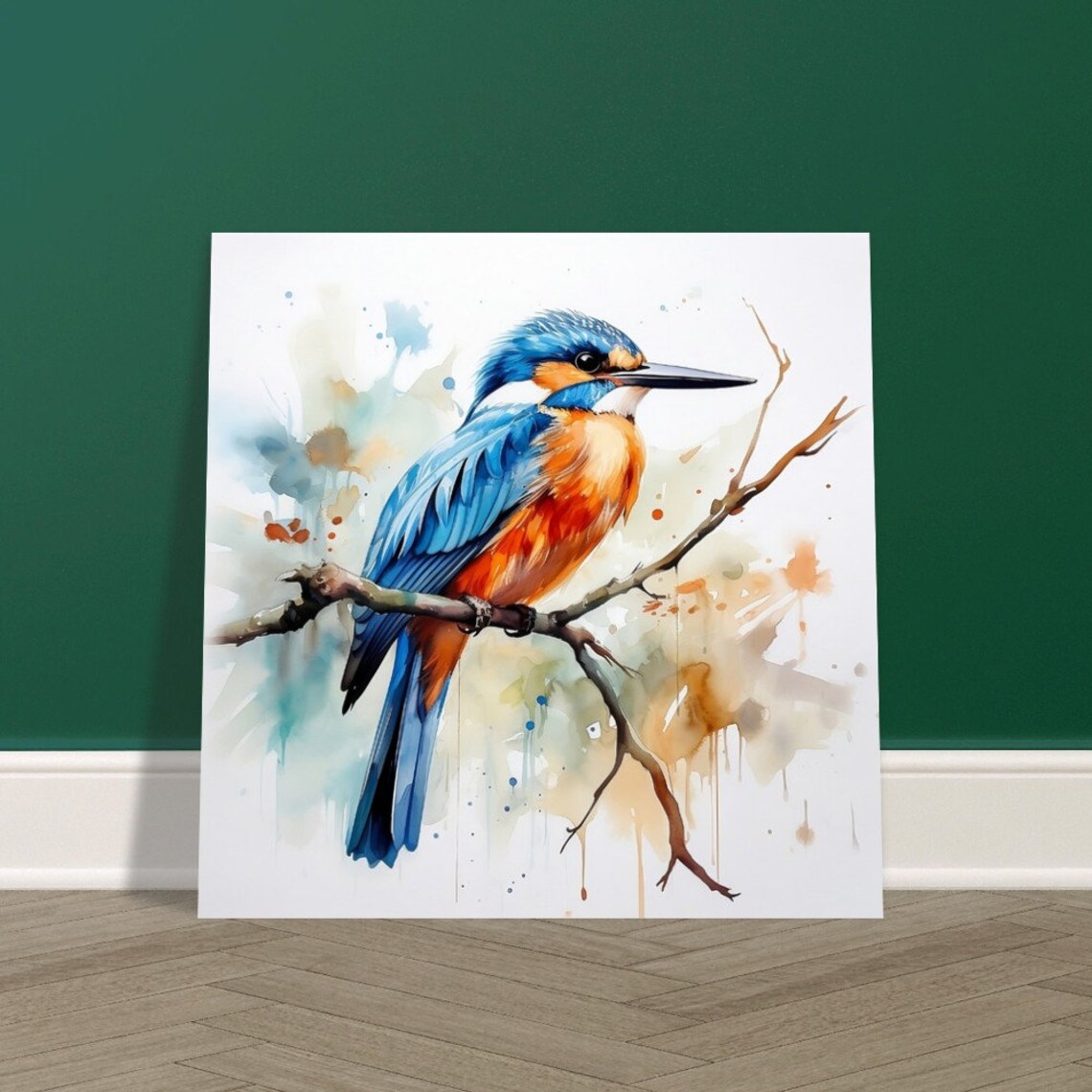 Kingfisher Watercolour Print, Modern Bird Art - Image 3