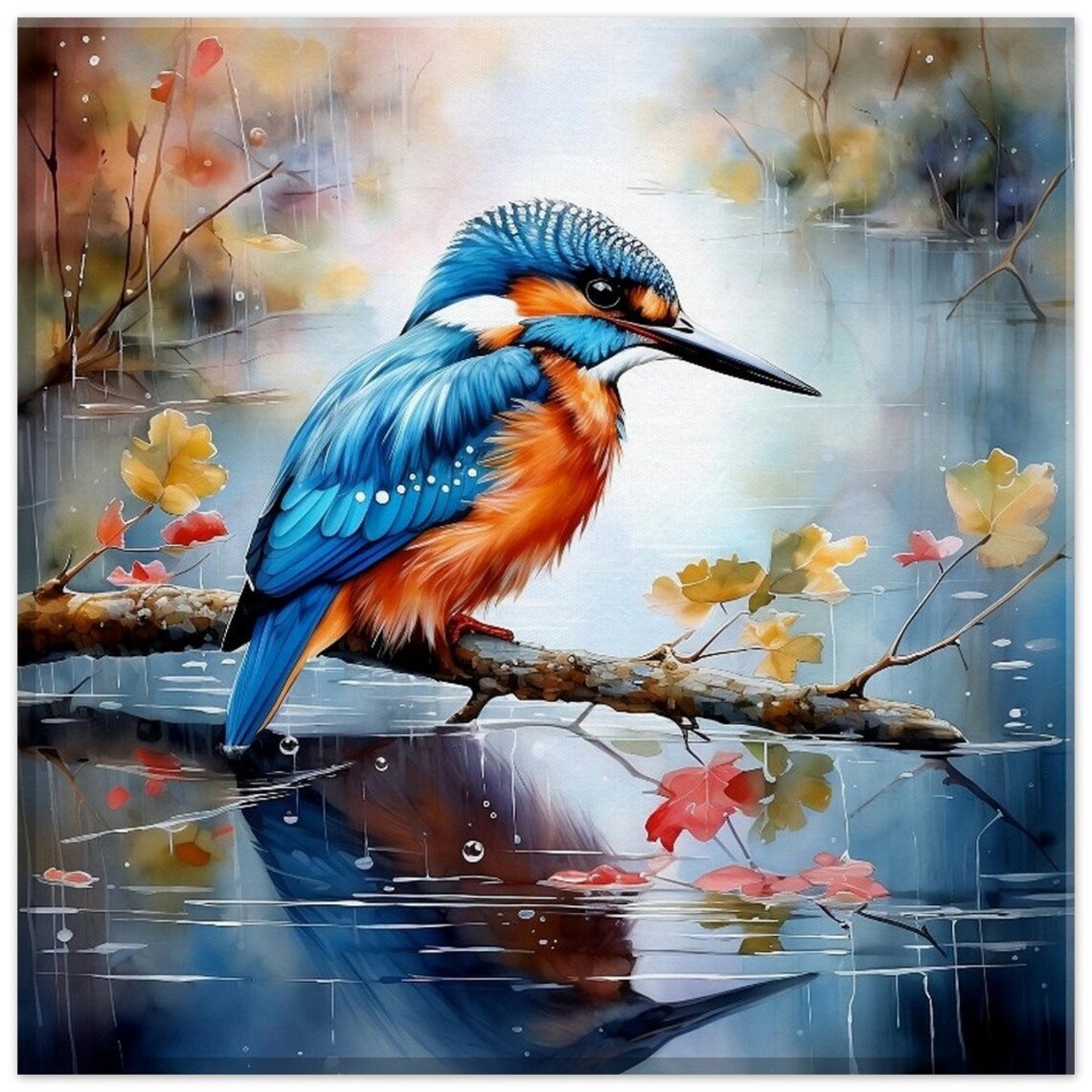 Kingfisher Watercolour Reflection Art Print