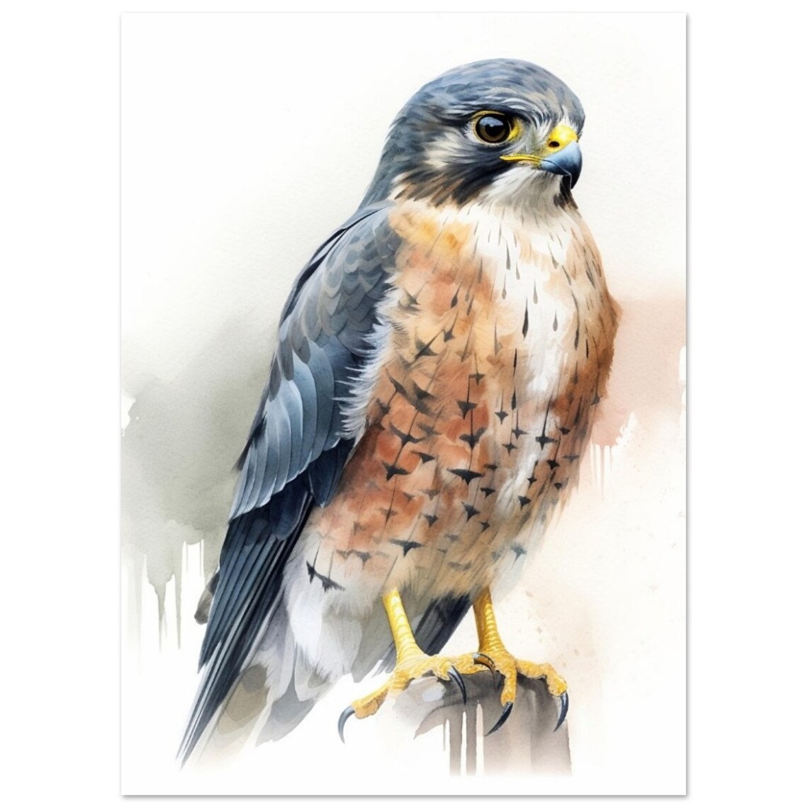 Elegant Falcon Perched Proud Watercolour Bird of Prey Portrait Poster