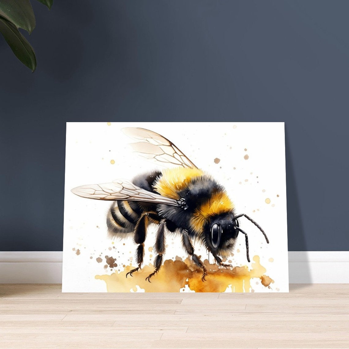 Bumblebee Close Up Yellow Black Watercolour Flying Insect Poster - Image 2