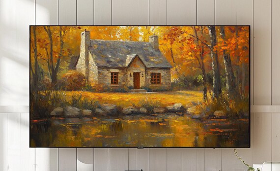 Autumn Cottage Frame Tv Art Rustic Fall Forest Scene 10