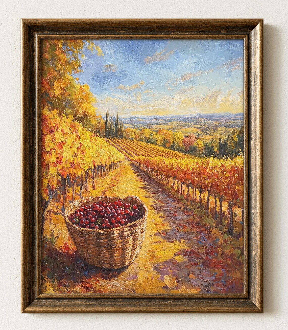 Golden Autumn Vineyard Landscape Art Print Rustic Fall Wall Decor 575