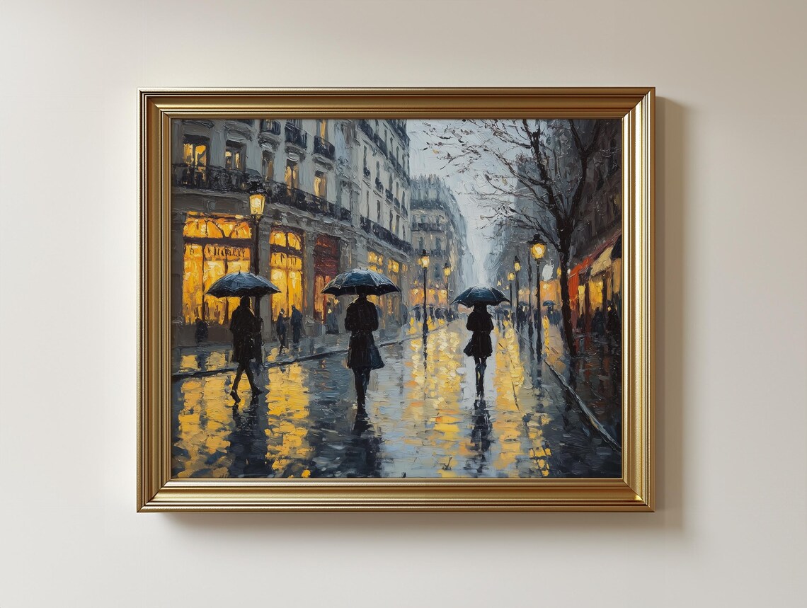 Rainy Paris Boulevard Print Vintage Parisian Street Scene 379