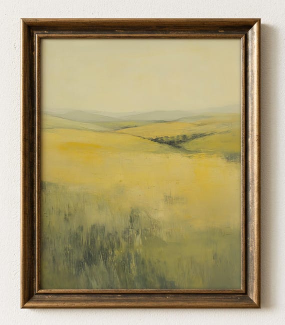 Earthy Abstract Landscape Art Ochre Sienna Rolling Hills 926